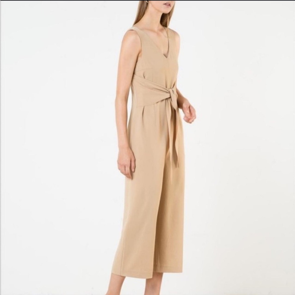 Oak + Fort Beige Tan Sleeveless Tie Waist Jumpsuit Culotte Wide Leg Size S